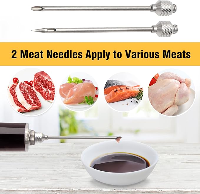 Meat Injector, Plastic Marinade Turkey Injector Syringe with Screw-on Meat Needle for Smoker BBQ Grill, 1-oz, Red, Recipe E-Book (Download PDF)