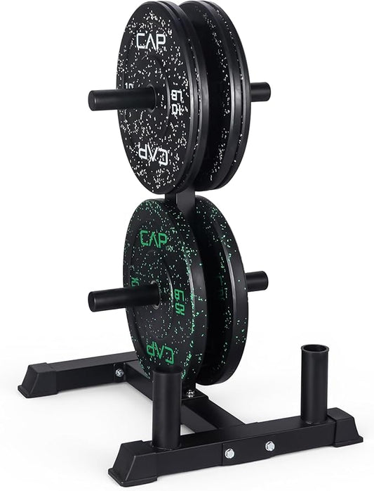 CAP Barbell 2-Inch Olympic Bumper Plate Weight Set with 6 Post Rack | 100-370 lbs | Multiple Options