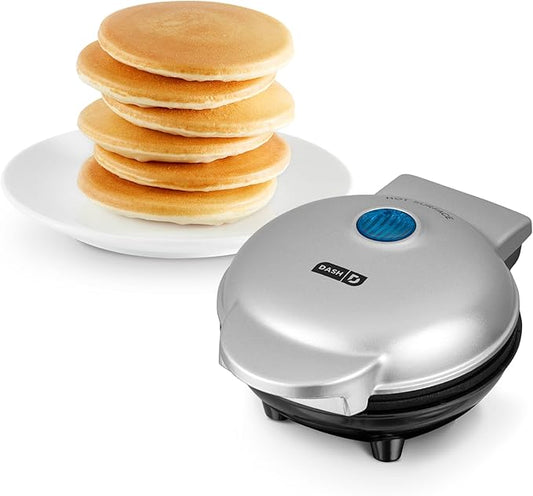DASH Mini Maker Electric Round Griddle for Individual Pancakes, Cookies, Eggs & other on the go Breakfast, Lunch & Snacks with Indicator Light + Included Recipe Book - Silver