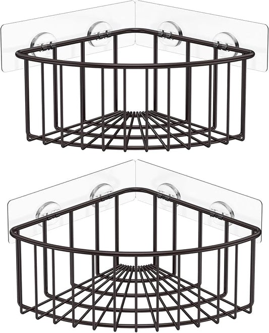 SMARTAKE 2-Pack Corner Shower Caddy Deep Basket Design, SUS304 Stainless Steel, Wall Mounted Bathroom Shelf with Adhesive, Storage Organizer for Toilet, Dorm and Kitchen (Bronze)