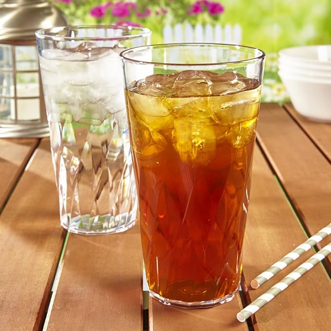 US Acrylic Palmetto [Set of 16] 20 ounce Plastic Stackable Water Tumblers in Clear, Lightweight Value Set of Drinking Cups, Reusable, BPA-free, Made in the USA, Top-rack Dishwasher Safe