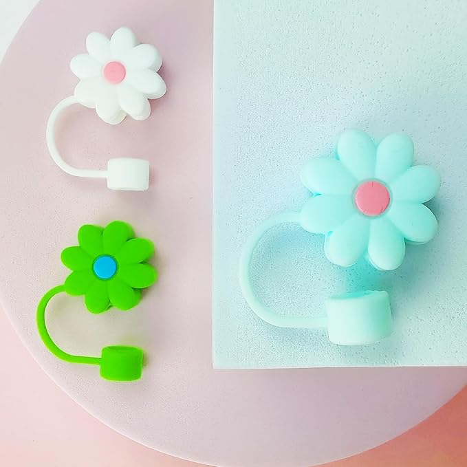 5 PCS Silicone Straw Covers Cap Compatible with Stanley 30&40 Oz Cup, 10mm Cute Flower Straw Toppers for Tumblers, Dust-Proof Drinking Straw Caps for Reusable Straws Tips Lids