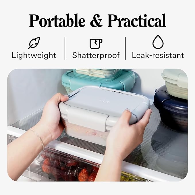 STOJO Collapsible Bento Box, Reusable, Leak-Proof, Microwave & Dishwasher Safe, Premium Lunch Container with Divider – Space-Saving, Transparent Design (Cashmere, 2.75-Cup/650mL)