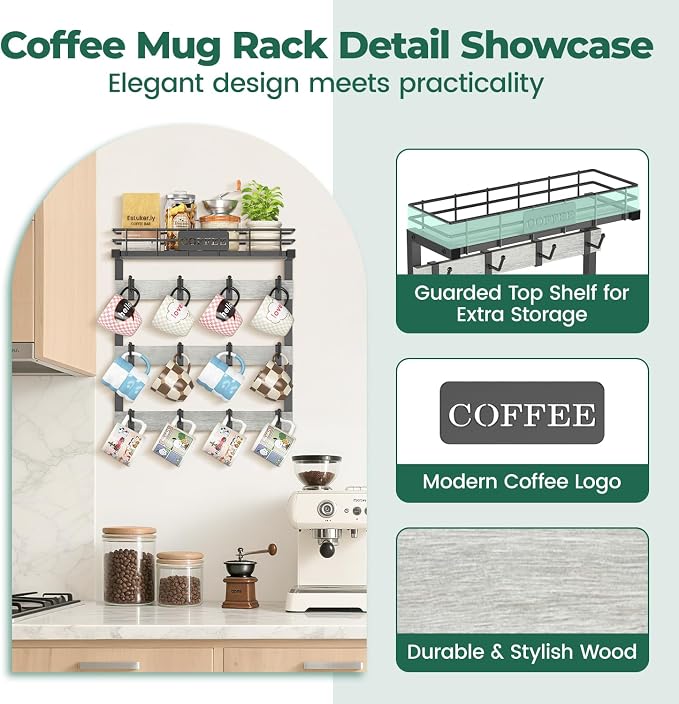 EsLuker.ly Coffee Mug Holder Wall Mounted Display Rack, Metal Cup Hanger - Image 3