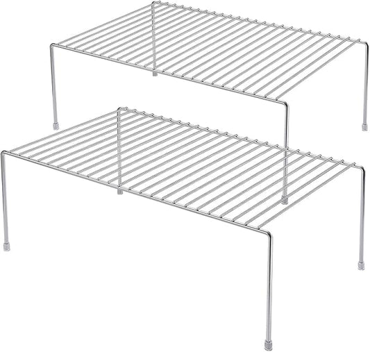 Kitchen Cabinet Shelf Organizer Set of 2, Medium (13 x 9.4 inch) Metal Wire Pantry Storage Shelves, Dish Plate Racks for Cabinets, Freezer, Counter, Cupboard Organizers and Storage, Chrome