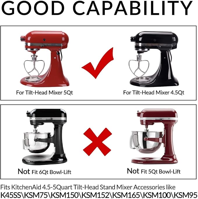 Geesta Polished Stainless Steel Flat Beater for Kitchen aid 4.5 Qt - 5 Qt Tilt-Stand Mixer Attachments for Kitchen Paddle, Baking - Pastry, Pasta Dough, Lcing, Mixing Accessory - Dishwasher Safe