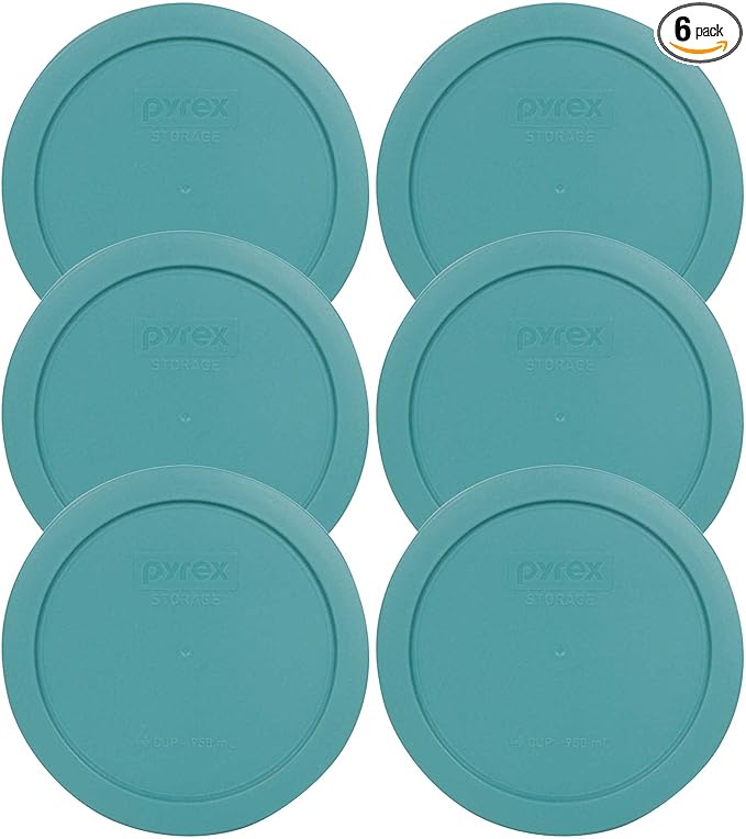 Pyrex 7201-PC Turquoise 4 Cup Round Plastic Replacement Storage Lid, Made in USA - 6 Pack