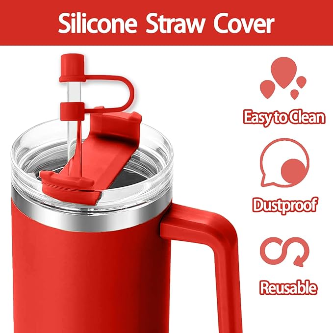 6PCS Silicone Straw Covers Cap Compatible with Stanley Cup 30-40 oz Tumbler with Handle 10mm Straw Toppers Reusable Cover for Stanley Cup Accessories（Red）