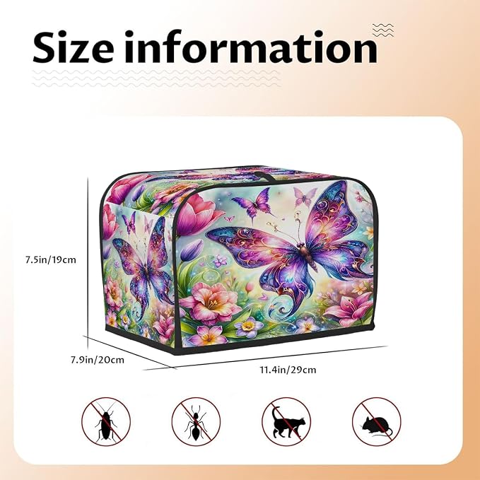 Butterfly Color Flowers Toaster Cover 2 Slice Wide Slot Washable Appliance - Image 5
