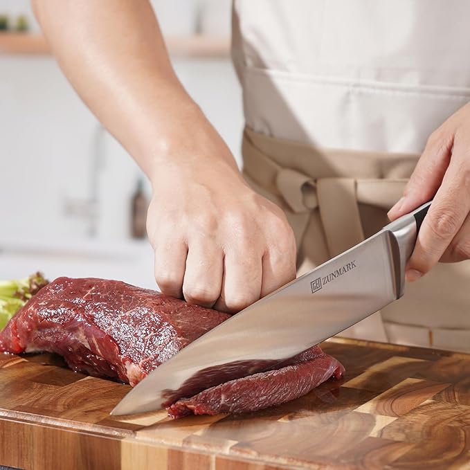 Kitchen Knife Set, Skylark Series 6-Piece High Carbon X50CrMoV15 Steel Professional Chef Knife Set with Solid Wood Block, Unique Design Knife Block Set, Dishwasher Safe, Elegant Black