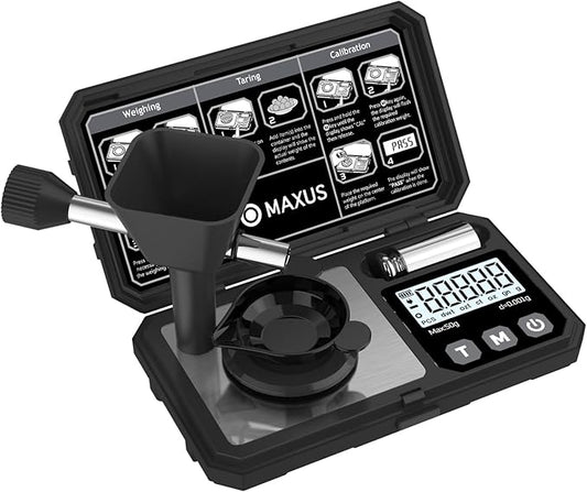 MAXUS Digital Milligram Scale 50g/0.001g with Calibration Weight, Reloading Scale with Powder Trickler Accessories