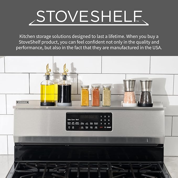 StoveShelf 20" Apartment Length Black Magnetic Shelf for Kitchen Stove - Kitchen Storage Solution with Zero Installation - Over Stove Spice Rack Organizer