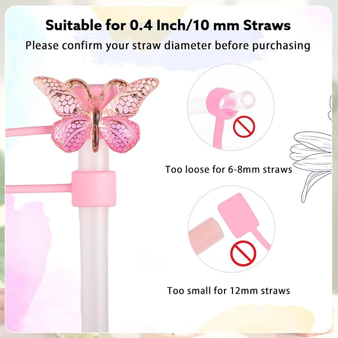 8 PCS Butterfly Straw Cover, Straw Toppers for Stanley 30&40 Oz Tumbler, Cute Straw Caps in Various Shapes Silicone Straw Covers Cap for 0.4 Inch/10 mm Straw Tips