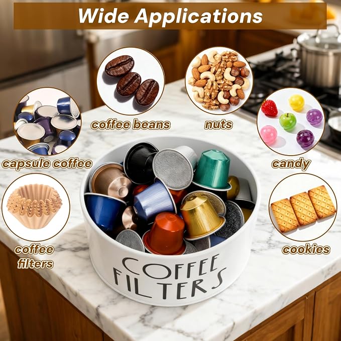 Coffee Filter Holder with Lid, Metal | Coffee Filters Storage Container - Image 7
