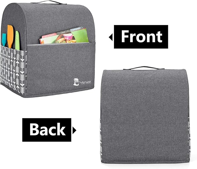 Yarwo Stand Mixer Cover Compatible with 6-8 Quart KitchenAid Mixer, Protective Dust Cover with Top Handle and Pockets for Accessories, Gray with Arrow