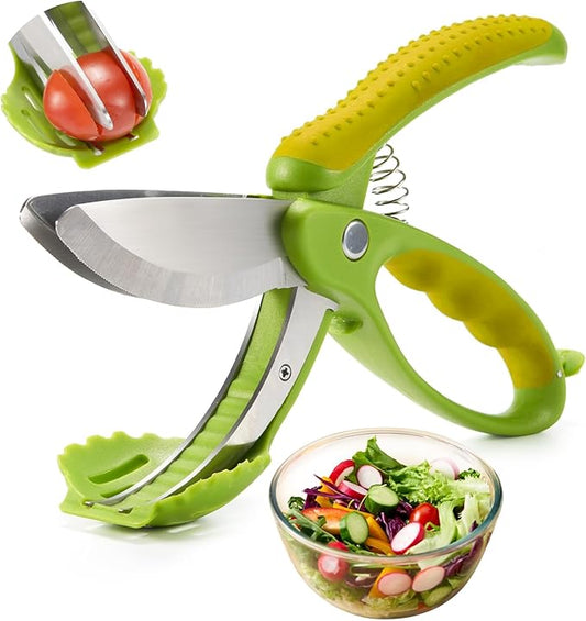 Salad Scissors, Salad Chopper with Double Blades, Lettuce Chopper, Lettuce Scissors for Chopped Salad, Chopped Salad Chopper Tool for Tossing and Chopping in Salad Bowl (Yellow)