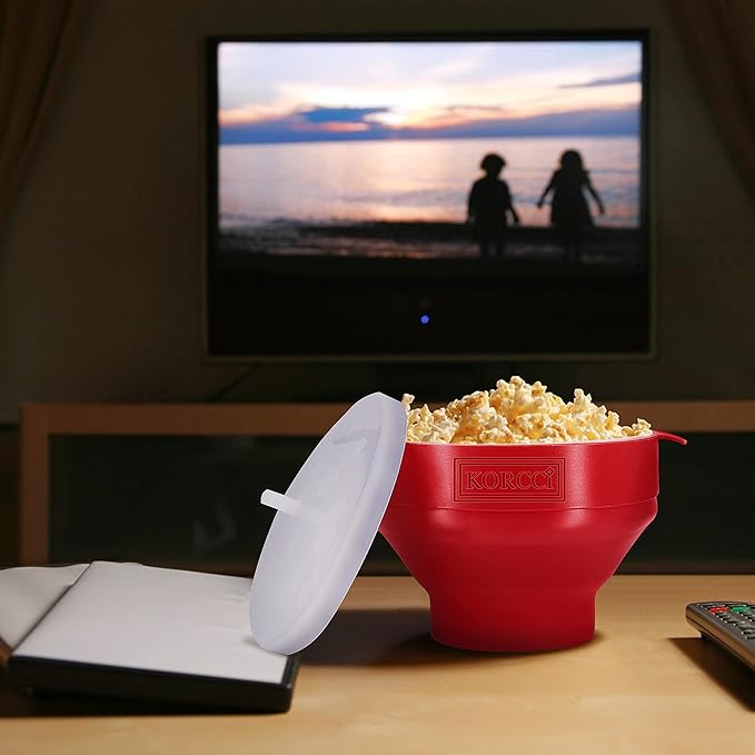 The Original Korcci Microwaveable Silicone Popcorn Popper, Microwave Popcorn Popper, Collapsible Microwave Popcorn Maker Bowl, No Oil Required, Use In Microwave, Dishwasher Safe (Red)