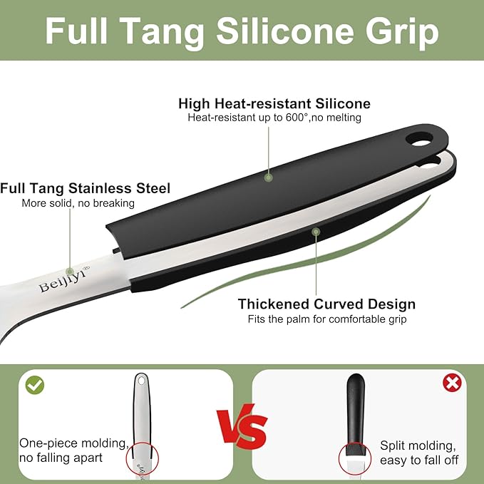 Beijiyi Stainless Steel Spatulas, 2 Pcs Metal Spatula Set for Cooking with Silicone Handle, Heavy Duty Turner for Cast Iron Skillet, Flat Top Grills, Kitchen Utensils for Steak, Pancake, Smash Burger