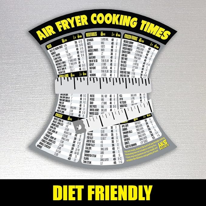 Air Fryer Cooking Times Chart Magnet - Extra Large Easy to Read Airfryer Magnetic Cheat Sheet - Healthy Airfryers Cookbook Accessory Liners Food Kitchen Conversion - Air Fryer Oven Accessories (Grey)