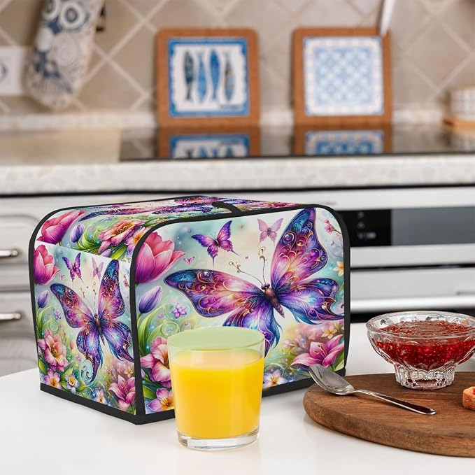 Butterfly Color Flowers Toaster Cover 2 Slice Wide Slot Washable Appliance - Image 6