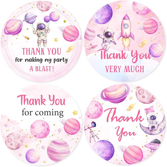 Serencatcher 80pcs Pink Space Thank You Stickers, Outer Space Party Decorations by Serencatcher