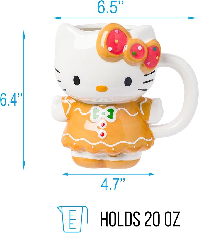 Silver Buffalo Sanrio Hello Kitty Gingerbread Dress 3D Sculpted Ceramic Mug, 20 Ounces