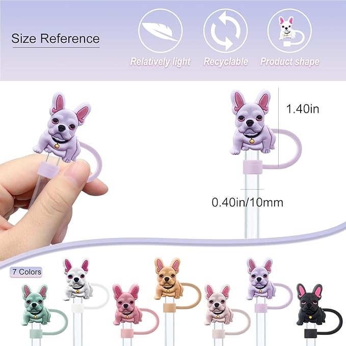 Velaco 7Pcs 0.4in/10mm Diameter Silicone Straw Covers Cap Compatible with Stanley 20 30&40 Oz Cup, Cute Dog Straw Topper for Stanley 40 Oz Tumbler with Handle, Dust-Proof Straw Caps for Water Bottle