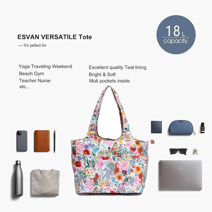 ESVAN Yoga Tote Bag Mat bag Women Shoulder Bags Carryall Tote - Image 6