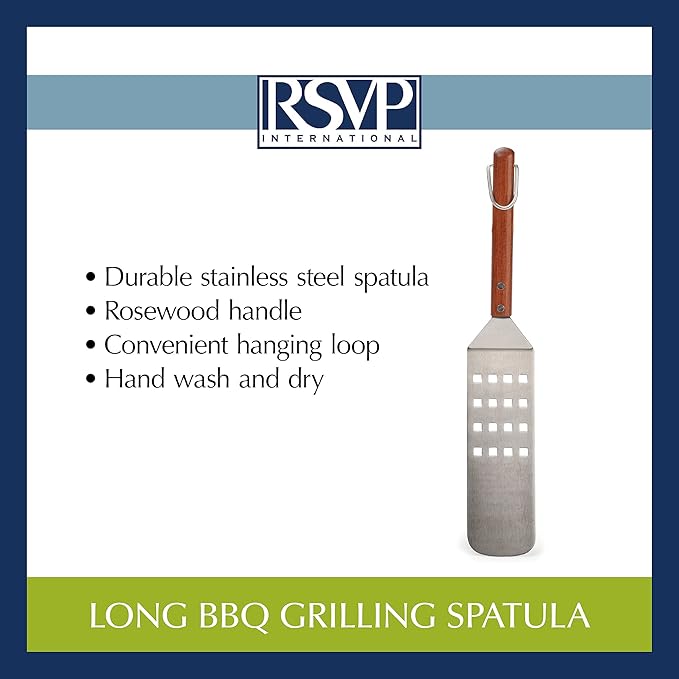 RSVP International Endurance (BQ-FLP) BBQ Long Spatula Flipper, 16.25" | Flip Burgers & Other Food w/ Long Handle that Keeps Hands Safe from Fire | Made from Stainless Steel & Rosewood