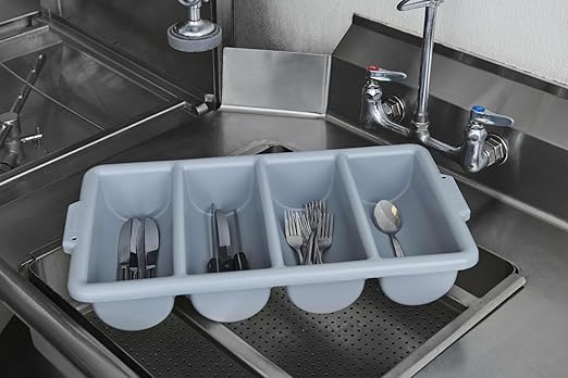 Rubbermaid Commercial Products 4-Compartment Plastic Cutlery Bin, 2lb Capacity, Gray, Supplies for Restauran/Kitchen Use