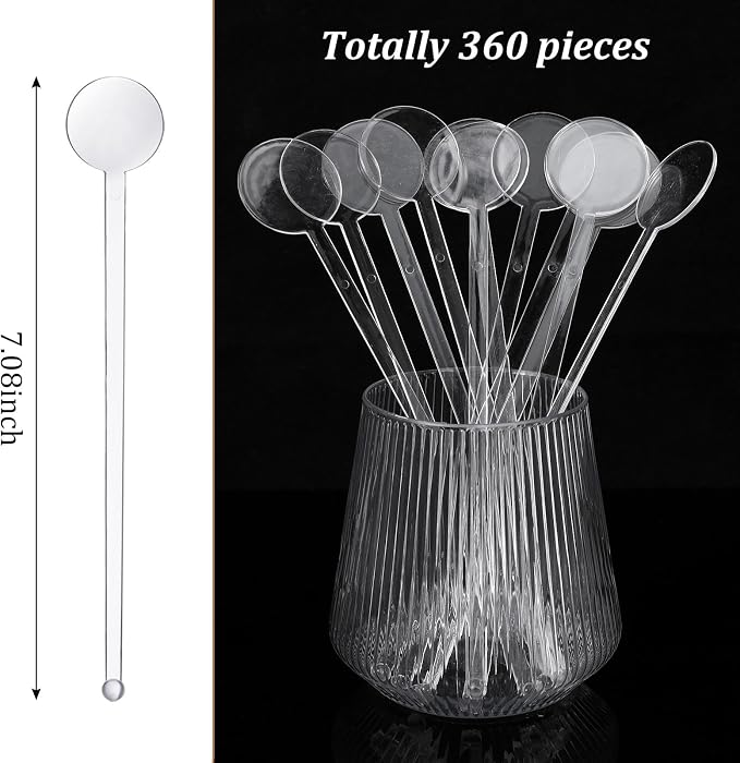 360 Pack 7 Inch Plastic Swizzle Sticks, Transparent Disposable Cocktail Stirrers - Image 2