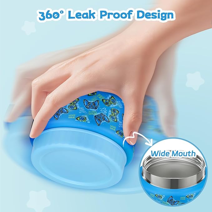 Bento Lunch Box Kids and 9oz Soup Thermos – 5.5-Cup Leakproof Kids Bento Box with Ice Pack & 9oz Insulated Food Jar – Hot & Cold Food Lunch Container for Boy Girl School, Blue Set