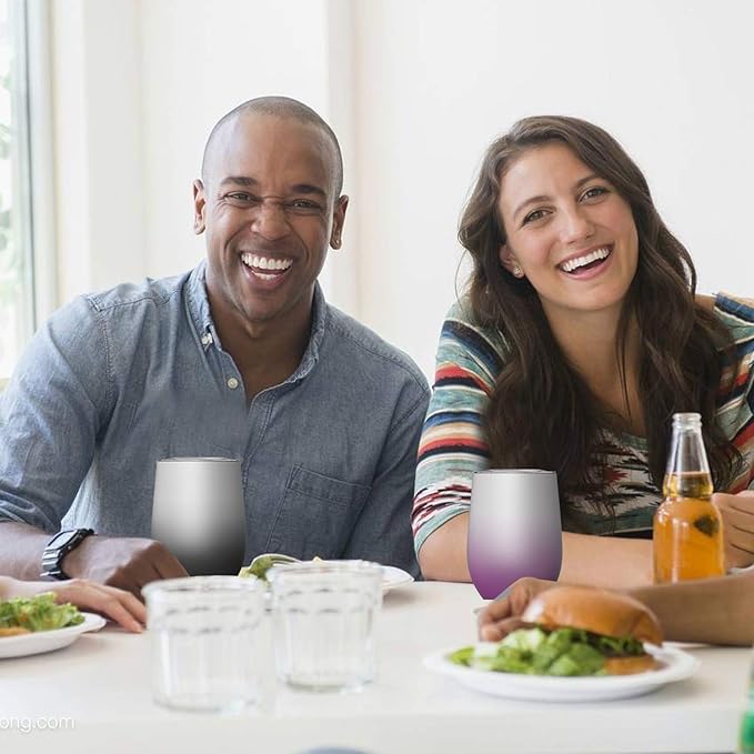 Wine Tumblers with Lid, 12 oz Stainless Steel Stemless Wine Glasses Double Wall Vacuum Travel Insulated Cup for Coffee, Drinks, Champagne, Beverage, Set of 2