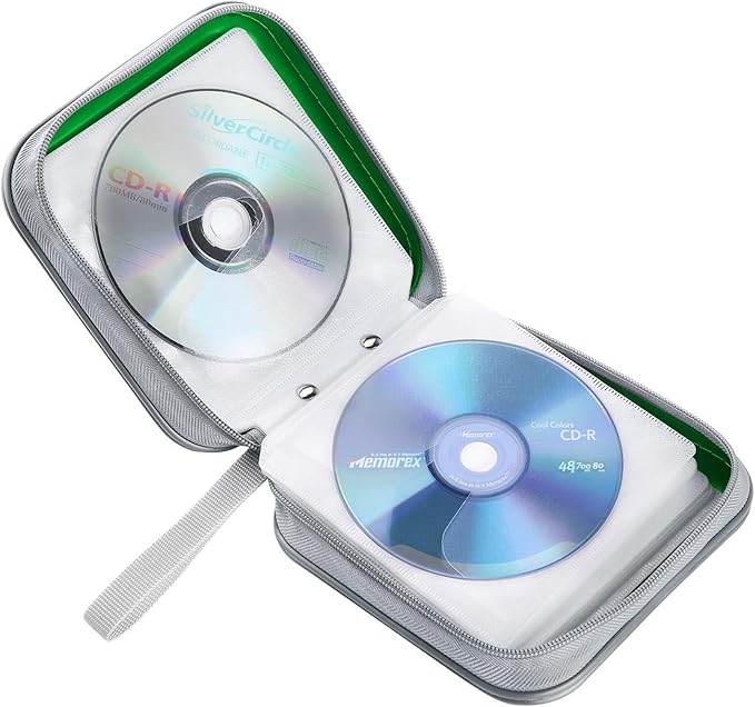 CD Case, 40 Capacity CD/DVD Case Holders Wallet Hard Plastic DVD Disc Cases Storage Binder for Car Home Office Travel (Green)