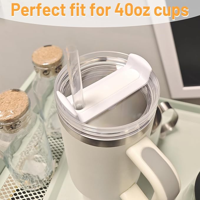 40 OZ Tumbler Lid Replacement Fit for Stanley Cup, 2 Pack Clear Replacement Lids Fit for Stanley Travel Tumbler, Spill Proof Tumbler Covers for Stanley Cup Accessories (White+Hot Pink)