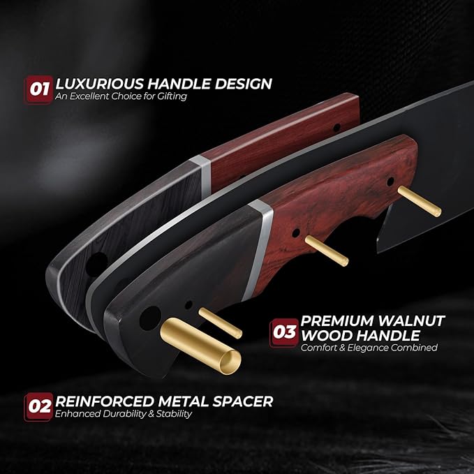 Japanese Chef Knife Set - 3 PCS Kitchen Utility Knife Sets for Cooking, Meat Cleaver Knives Set with Full Tang Wooden Handle, Gift for Birthday