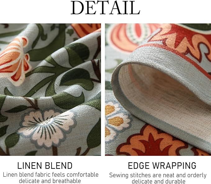 ISAENNE Designer Bohemian Linen Green Table Cloth for Rectangle Table,Floral Indoor Tablecloth,Stain Resistant Decor Tablecloths for Dining Thanksgiving Kitchen Party Christmas,55"*79"-Naples