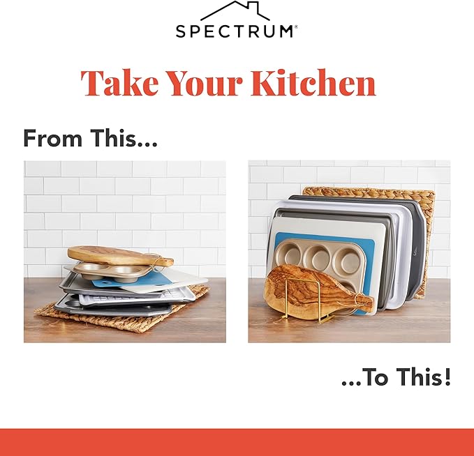 Spectrum Euro Cutting Board Holder Stand for Countertop or Inside Kitchen Cabinet Organization Satin Nickel, 8 Slot Cutting Board Drying Rack or Cabinet Plate Bakeware Storage Organizer