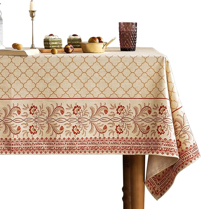 ISAENNE Designer Linen Floral Square Tablecloth,Pale Yellow Farmhouse Indoor Table Cloth,Fall Durable Decor Tablecloths for Dining Kitchen Thanksgiving Christmas Party,67"*67"-Chamonix A