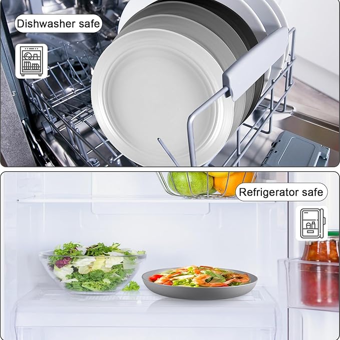 12 Pcs Unbreakable Deep Dinner Plates Set, 9 inch Reusable Plastic Wheat Straw Plates, Microwave and Dishwasher Safe Plate for Kitchen, Lightweight Plate for Dessert, BPA Free, 6 Colors