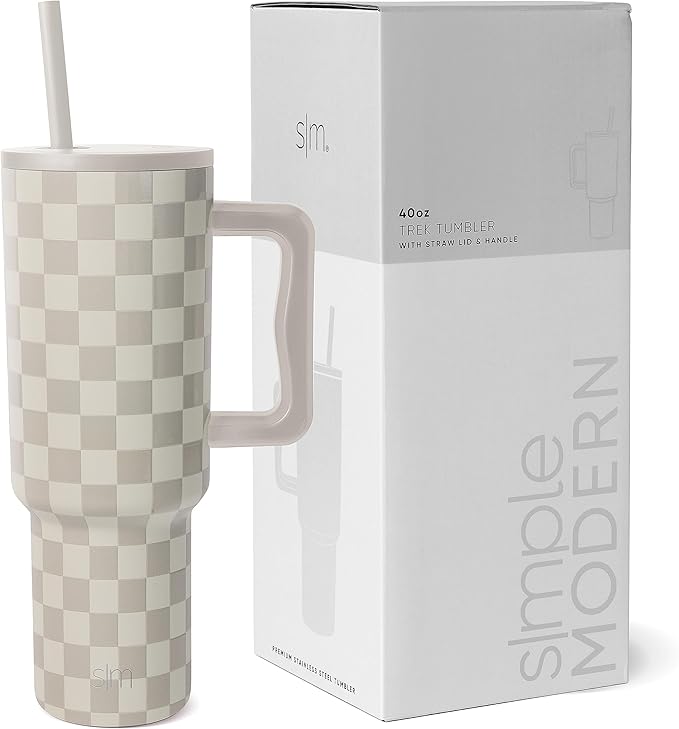 Simple Modern 40 oz Trek Tumbler with Handle and Straw Lid | Cup Holder Friendly Insulated Stainless Steel Travel Mug | Checkmate (Pack of 12)