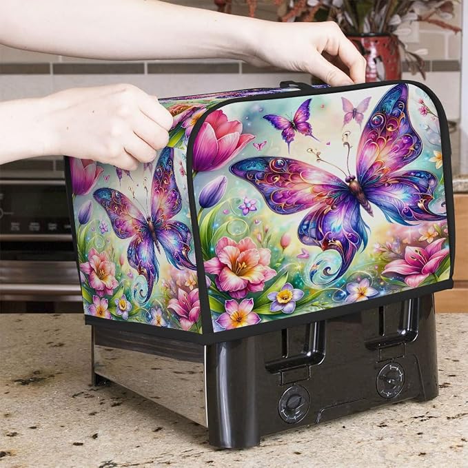 Butterfly Color Flowers Toaster Cover 2 Slice Wide Slot Washable Appliance - Image 7