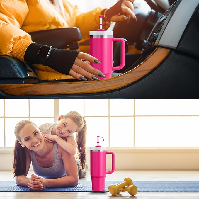 Silicone Spill Stopper Set Compatible with Stanley Cup 2.0 30oz & 40oz with Straw Cover (Set of 2, Passion Pink)