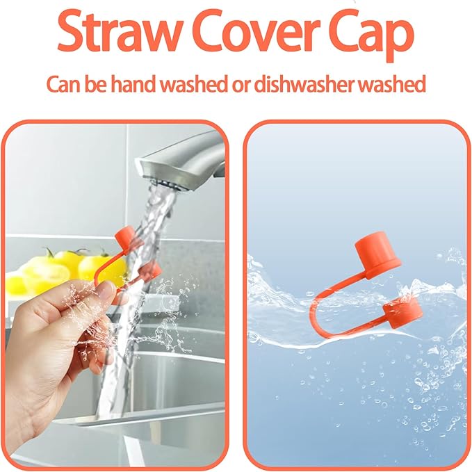 6PCS Silicone Straw Covers Cap Compatible with Stanley Cup 30-40 oz Tumbler with Handle 10mm Straw Toppers Reusable Straw Cover for Stanley Cup Accessories （Orange）