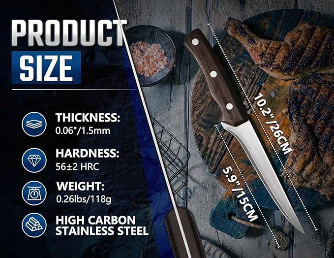 Dream Reach Boning Knife for Meat Cutting Japanese High Carbon Steel Deboning Knife with Sheath-Razor Sharp 6 inch Fillet Knife Brisket Trimming Knife for Kitchen Outdoor (Flow Series1), Silver