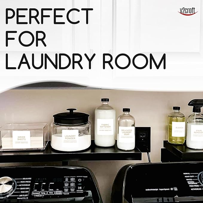 144 PCS Minimalist Laundry Room Gold Labels Set, v2croft Water Resistant Stickers,Water/Oil Resistant Stickers for Laundry Room, Linen Closet Home Bathroom and The Beauty Organization（Gold