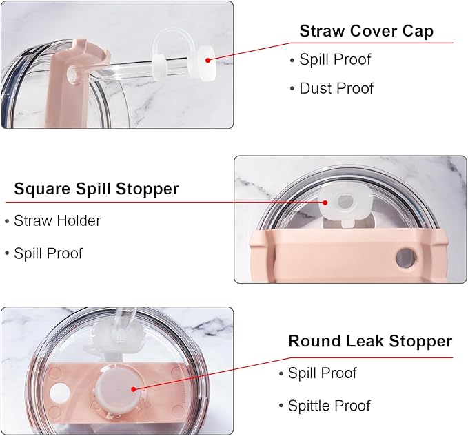 Straw Spill Stopper Cover Accessories for Stanley Cup 40 oz 30 oz Quencher, Tumbler Accessories of 6 Straw Replacement with Cleaning Brush, 4 Leak Sproof Plug, 2 Silicone Cover Cap for Stanley