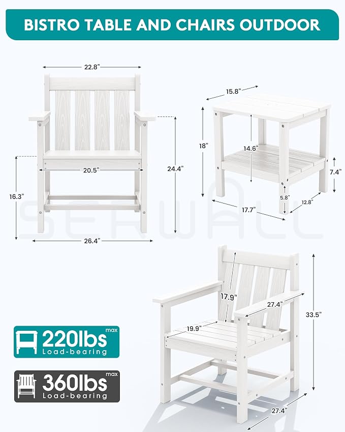 SEWRWALL Patio Furniture Set, HDPE Material All Weather Use Adirondack Chair Set - Image 3