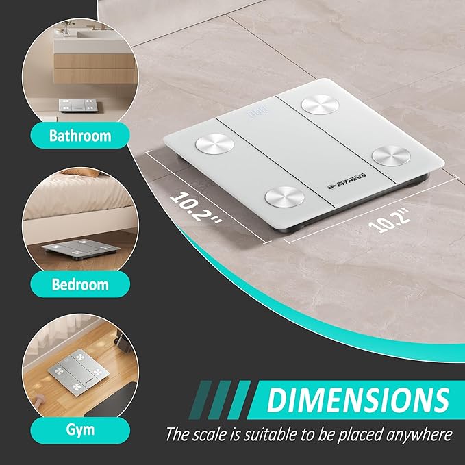 BalanceFrom Smart Scale for Body Weight Digital Bathroom Bluetooth BMI Body Fat Scale with 12 Body Composition Analyzer, Tempered Glass Weighing Scale LED Display Sync with Apps, 400lbs