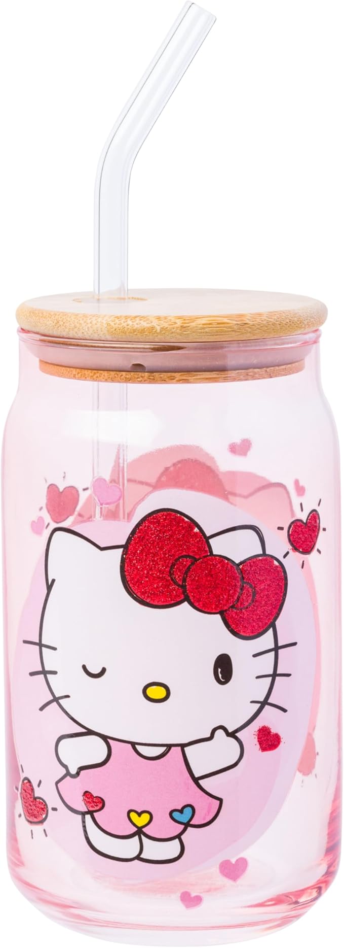 Silver Buffalo Sanrio Hello Kitty and Friends Featuring Dear Daniel 2 Pack Glass Jar Tumbler with Bamboo Lid and Glass Straw, 16 Ounces